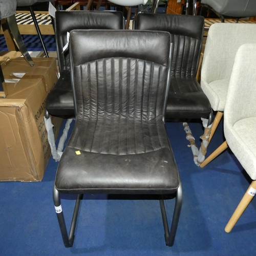 495 - 3 x dark upholstered cantilever dining chairs (probably leather upholstered