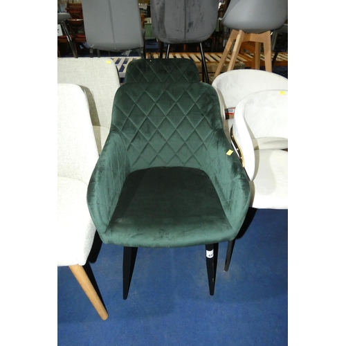 497 - 2 x dark green upholstered dining chairs