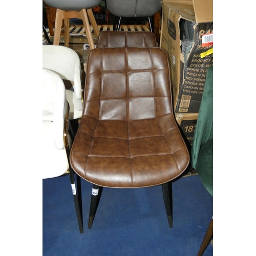 499 - 2 x brown upholstered dining chairs