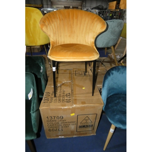 502 - 2 x mustard yellow upholstered dining chairs