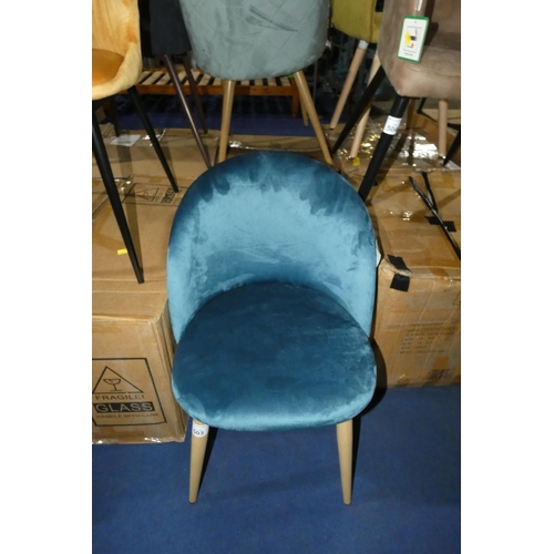 503 - 2 x Zomba blue velvet upholstered dining chairs