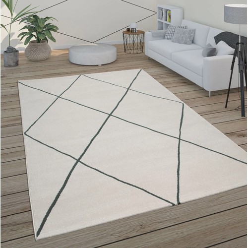 554 - 1 x Manlius modern Skandi lozenge power loom white / black rug approx 200 x 290cm