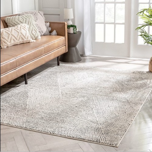 572 - 1 x Malaga Enzo geometric lines power loom beige rug approx 120 x 160cm RRP £52