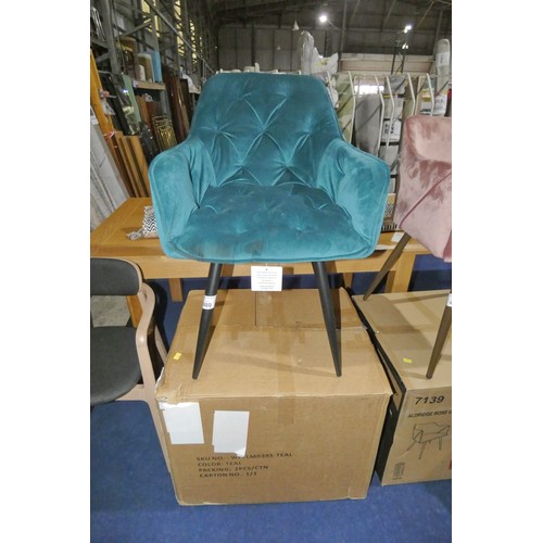 480 - 2 x teal upholstered dining chairs