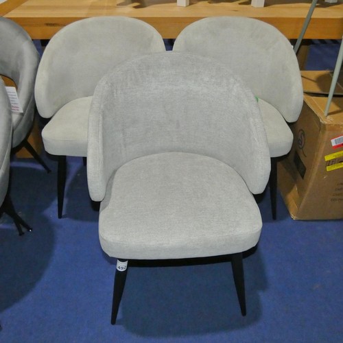 492 - 3 x light grey upholstered dining chairs - one is a slightly different shade to the others