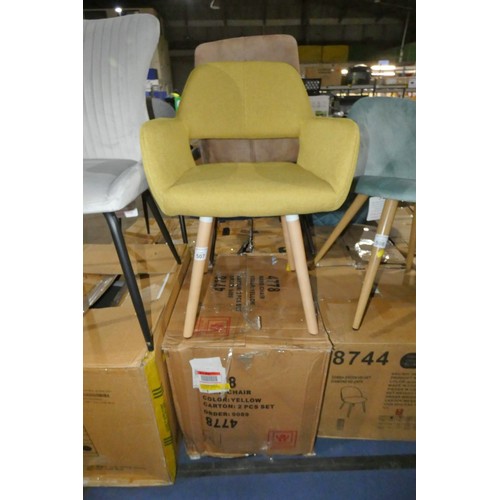 507 - 2 x yellow upholstered dining chairs