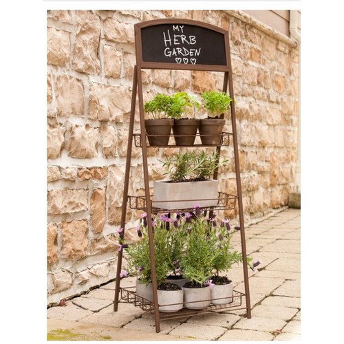 350 - 1 x Panacea Rustic Farmhouse 3 tier chalkboard plant stand approx 40 x 44 x 120cm high