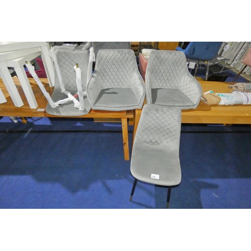 528 - 2 x grey upholstered dining chairs and 2 x grey upholstered dining chair seats with no legs