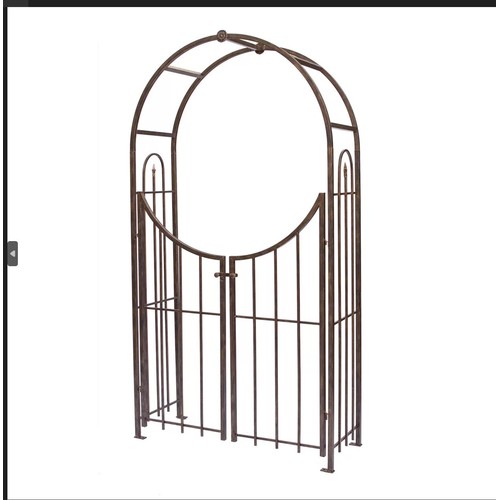 366 - 1 x Panacea black metal garden arbor with gate approx 229cm h x 122cm w  x 45cm d