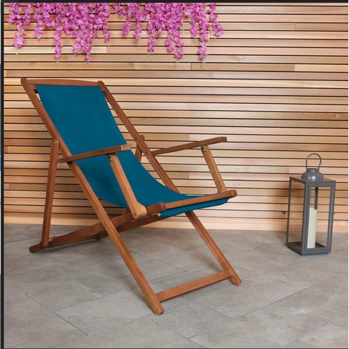 376 - 1 x Charles Bentley wooden garden deck chair in teal type GLGFDCTE