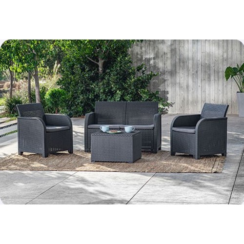 440 - A Keter Rosalie 4 seater lounge / patio set comprising 1 x two person sofa, 2 x chairs and 1 x coffe... 