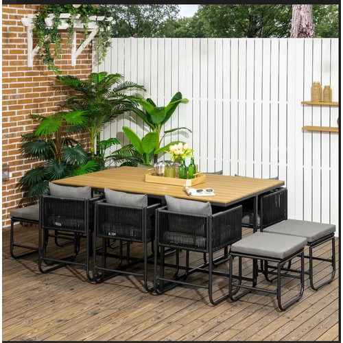 471 - A Jonda 8 person garden dining set with cushions comprising of a rectangular table and 8 x chairs RR... 