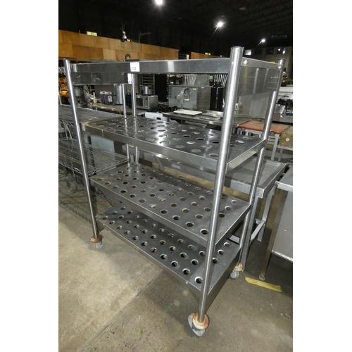 1132 - A commercial stainless steel mobile catering type rack with 4 draining shelves approx 120x60x164cm