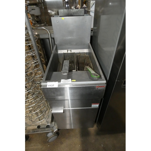 1137 - A gas fired commercial stainless steel twin basket deep fryer by Infernus type GF90 - trade