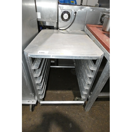 1165 - A low aluminium mobile tray rack approx 55x68cm