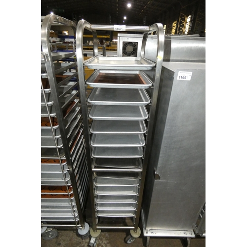 1167 - A commercial stainless steel mobile tray rack with 14 trays