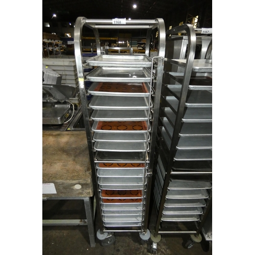 1168 - A commercial stainless steel mobile tray rack with 19 trays