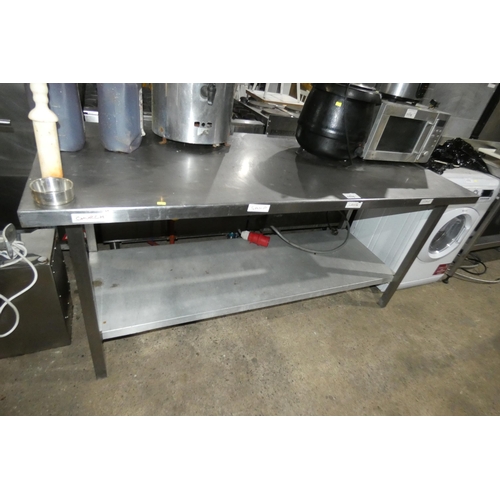 1176 - A commercial stainless steel catering type table with shelf beneath approx 183x76cm