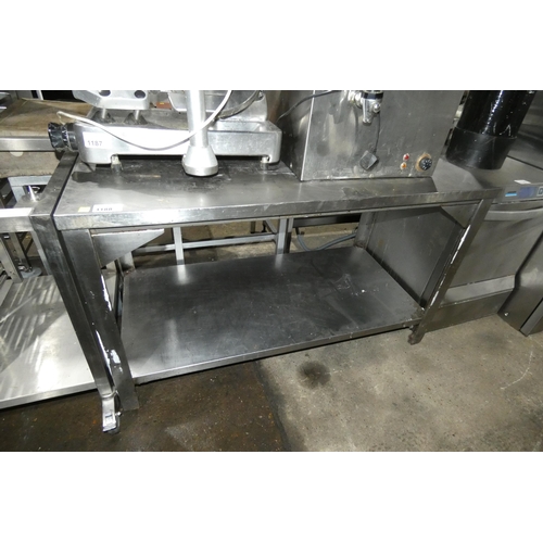 1188 - A commercial stainless steel catering type table with shelf beneath approx 140x70cm