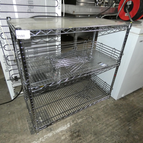 1198 - A catering type rack with 3 shelves approx 92x46x88cm