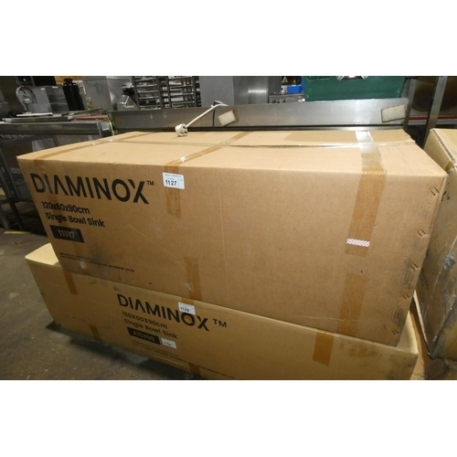 1127 - A boxed commercial stainless steel single sink unit approx 120x60x90cm