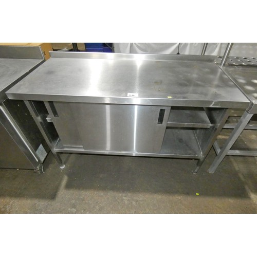 1146 - A commercial stainless steel catering type 2 sliding door cabinet approx 147x65cm , please note unit... 