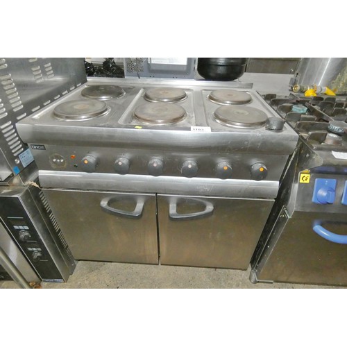 1183 - An electric 6 ring range with 2 door oven beneath by Lincat, 3 phase trade, please note one knob req... 