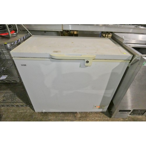 1197 - A chest freezer by Logik approx 95x55cm  Tested Working