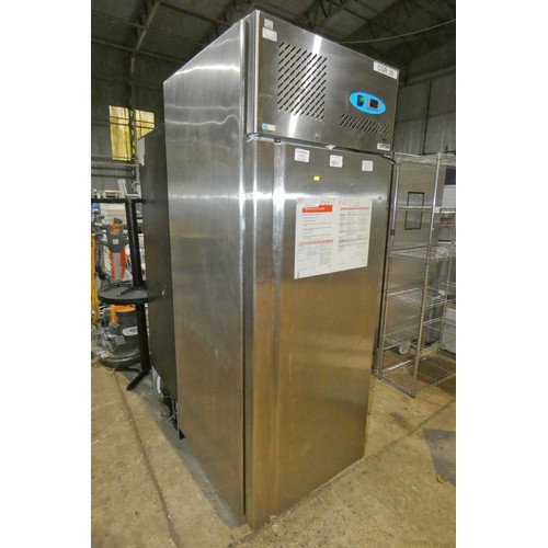 1221 - A commercial stainless steel tall fridge by Scan Frost no model visible, Tested Working - trade.