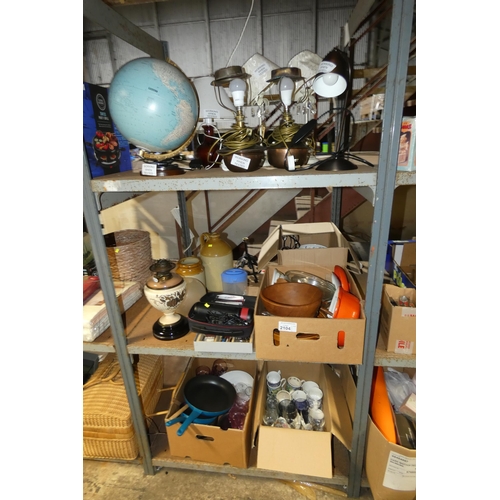 2104 - A quantity of various items including 6 x table lamps 240v, glasses, crockery etc. Contents of 1 bay... 