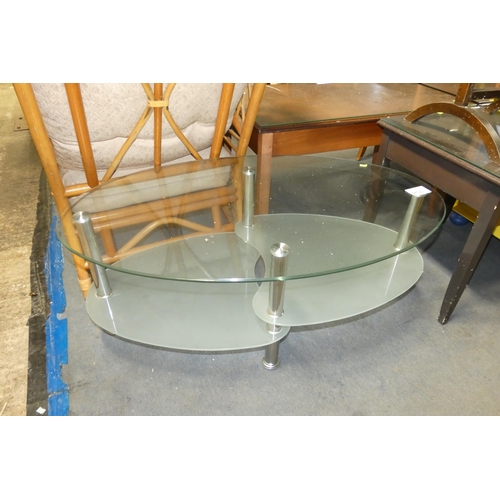 2108 - 1 x oval glass coffee table approx 100 x 60cm