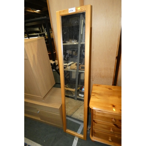 2114 - 1 x Pine free standing full length mirror approx 33 x 150cm