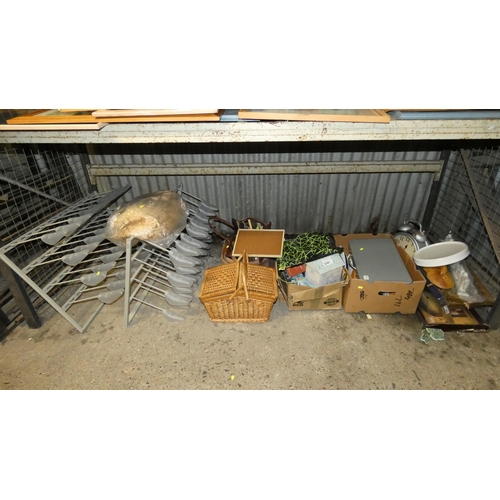 2141 - A quantity of various household items including 2 x shoe racks, picture frames, an oversize alarm cl... 