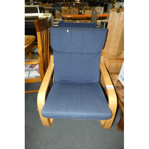 2146 - 2 x blue upholstered wood framed cantilever chairs