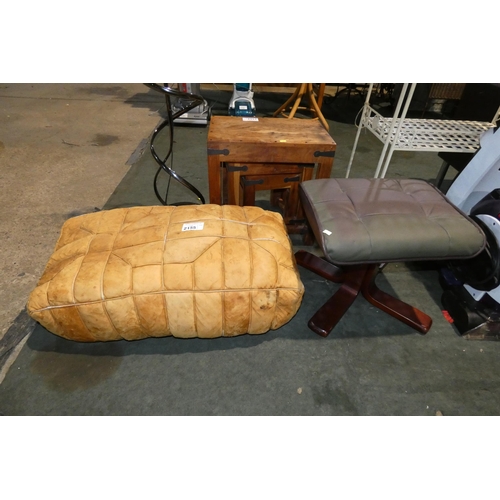 2155 - 1 x brown upholstered footstool and 1 x light brown upholstered pouffe