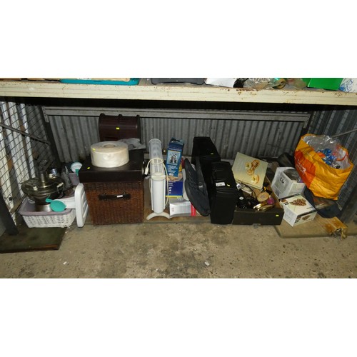 2144 - A quantity of various household items including a heater 240v, a foot rest etc. Contents of 1 shelf ... 