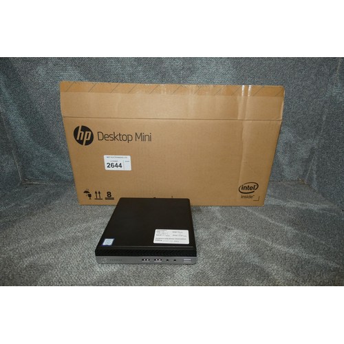 2644 - A boxed Pro-desk desk top mini by HP with an i5 7th gen 2.7ghz processor, 8gb ram, 256gb SSD, runnin... 