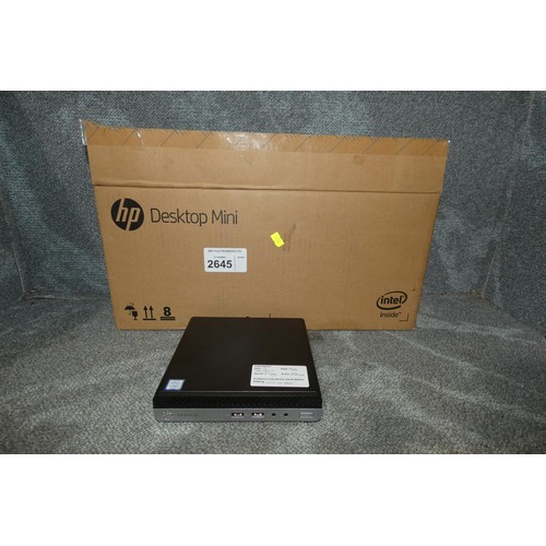 2645 - A boxed Pro-desk desk top mini by HP with an i5 7th gen 2.7ghz processor, 8gb ram, 256gb SSD, runnin... 