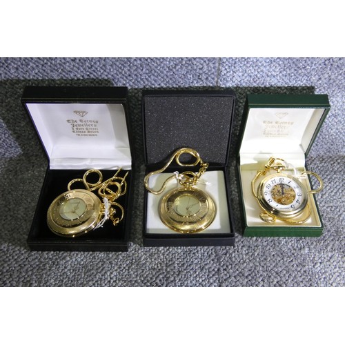 2673 - 3 x boxed gold coloured pocket watches by Sekonda