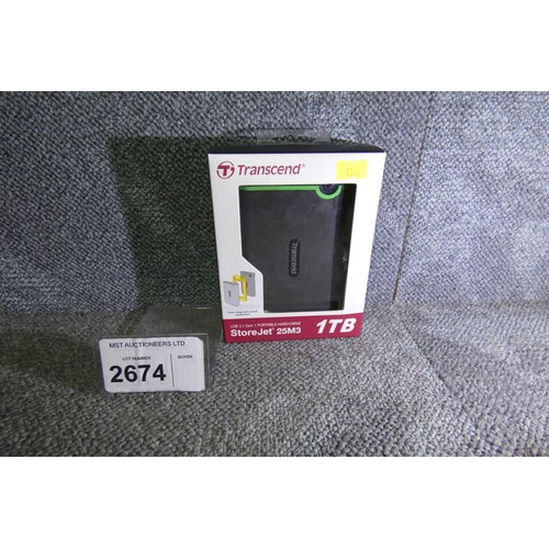 2674 - A usb 3.1 external hard drive 1TB by Trancend type Storejet 25M3, boxed