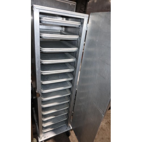 1166 - A mobile aluminium tray cabinet with 25 trays