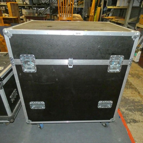 2619 - A large flight case on wheels approx 110x82x122cm