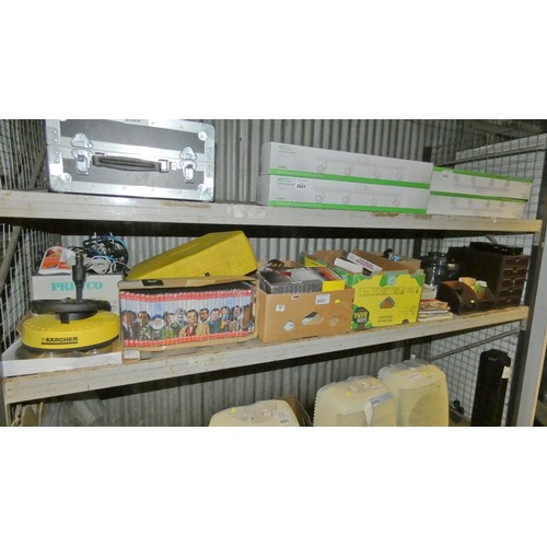 2623 - A quantity of various items including dvd box sets, glasses, desk tidy, veg steamer, scales, power w... 