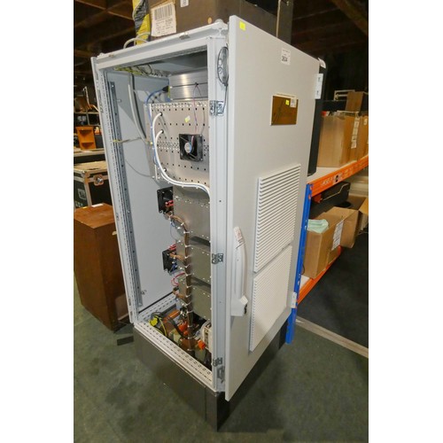 2634 - A rack mount cabinet by Acoustic Control Systems containing 17 2 channel amplifiers, a signal proces... 