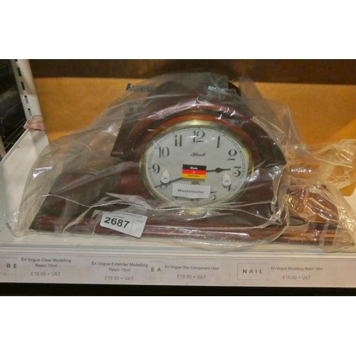 2687 - A mantle piece clock made in Germany with Westminster chime, RRP £485