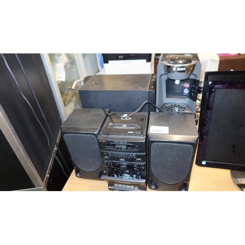 2761 - A Sony active subwoofer, Bosch Tassimo coffee pod machine and a Bush stereo system please note Bush ... 