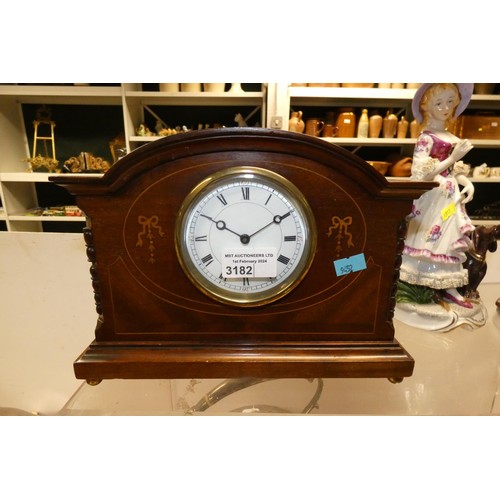 3182 - An Edwardian inlaid mahogany domed top mantle clock