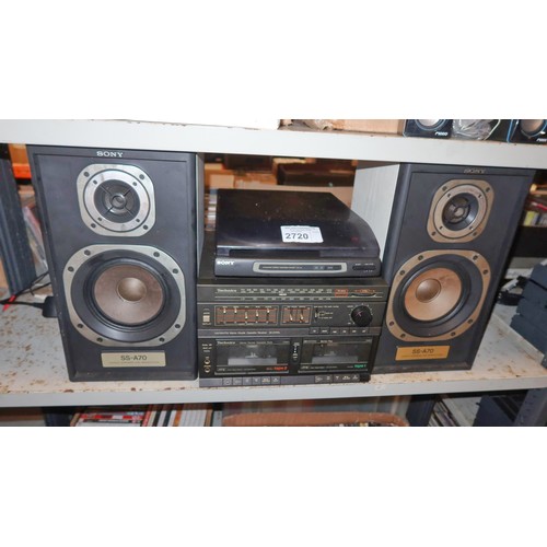 2720 - A Technics stereo system with a Sony turntable and speakers. NB: turntable not working, requires a b... 