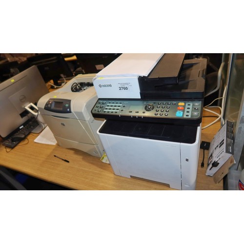 2760 - 2 x Various printers, a HP Laserjet 4350 & a Kyrocera multi-function M5521cdw has a paper jam, buyer... 