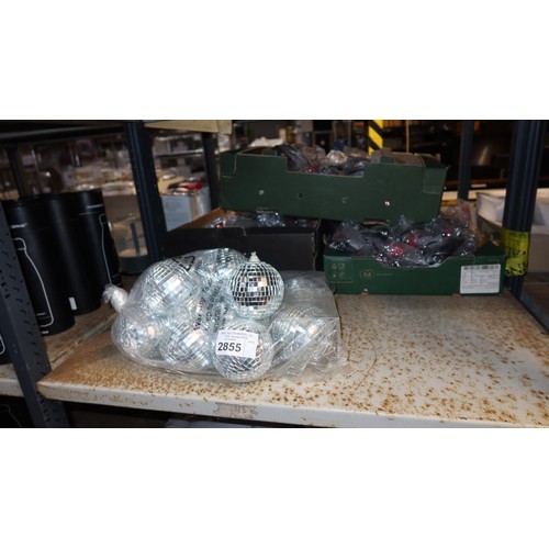 2855 - A bag containing a quantity of mirror ball Christmas tree decorations